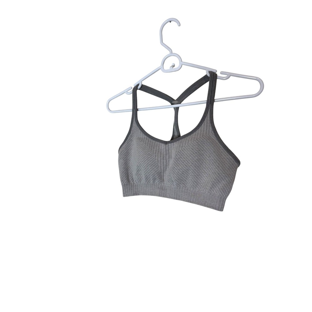 Athleta Sports Bra Womens Small Gray Ribbed Seamless Racerback Padded Stretch